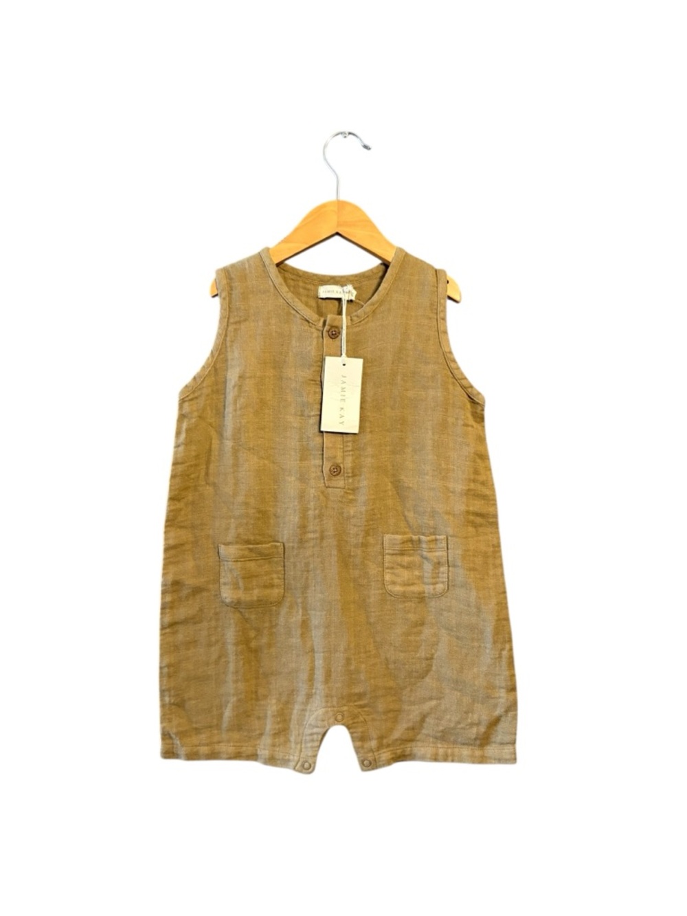 Jamie Kay Mustard Tan Sleeveless Linen Romper